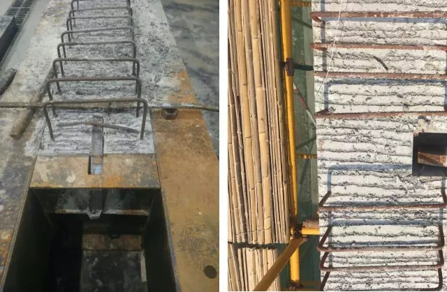 预制主梁和预制次梁的毗毗邻纳牛担板节点。</